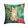 Malayan Cat By the Christmas Tree Decorative Throw Pillow 18x18 Indoor Outdoor Accent Cushion, Fabric Cover with Insert for Sofa, Bed, Porch & Living Room