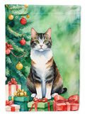 Manx Cat By the Christmas Tree House Flag 28x40 Porch Sleeve Pole Decorative Outside Yard Banner Artwork Wall Hanging, Polyester