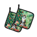 Manx Cat By the Christmas Tree Pot Holder Set of 2 Heat Resistant Quilted Hot Pads 7.5 x 7.5 Inch, Insulated Kitchen Trivets for Cooking & Baking