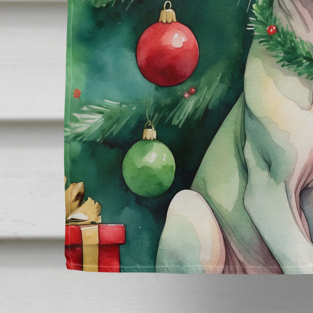 Minskin Cat By the Christmas Tree House Flag 28x40 Porch Sleeve Pole Decorative Outside Yard Banner Artwork Wall Hanging, Polyester