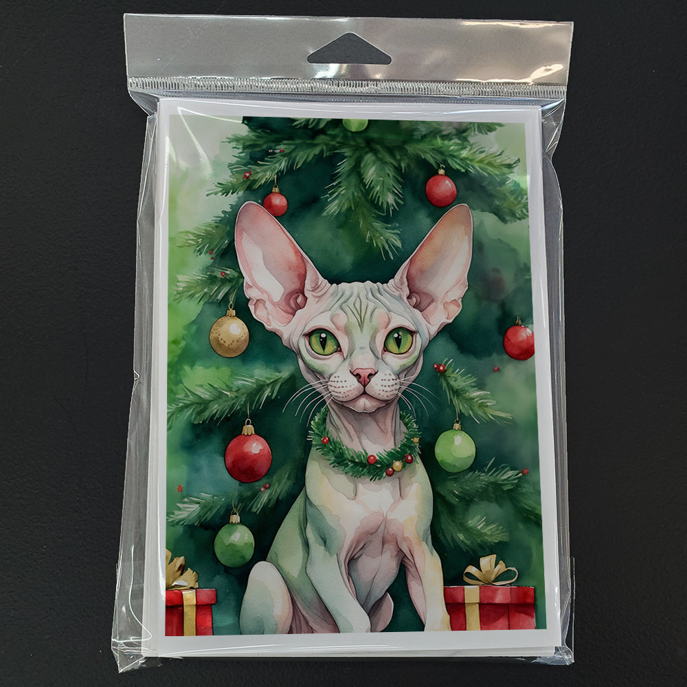 Minskin Cat By the Christmas Tree Greeting Cards Pack of 8 Blank Cards with Envelopes Whimsical A7 Size 5x7