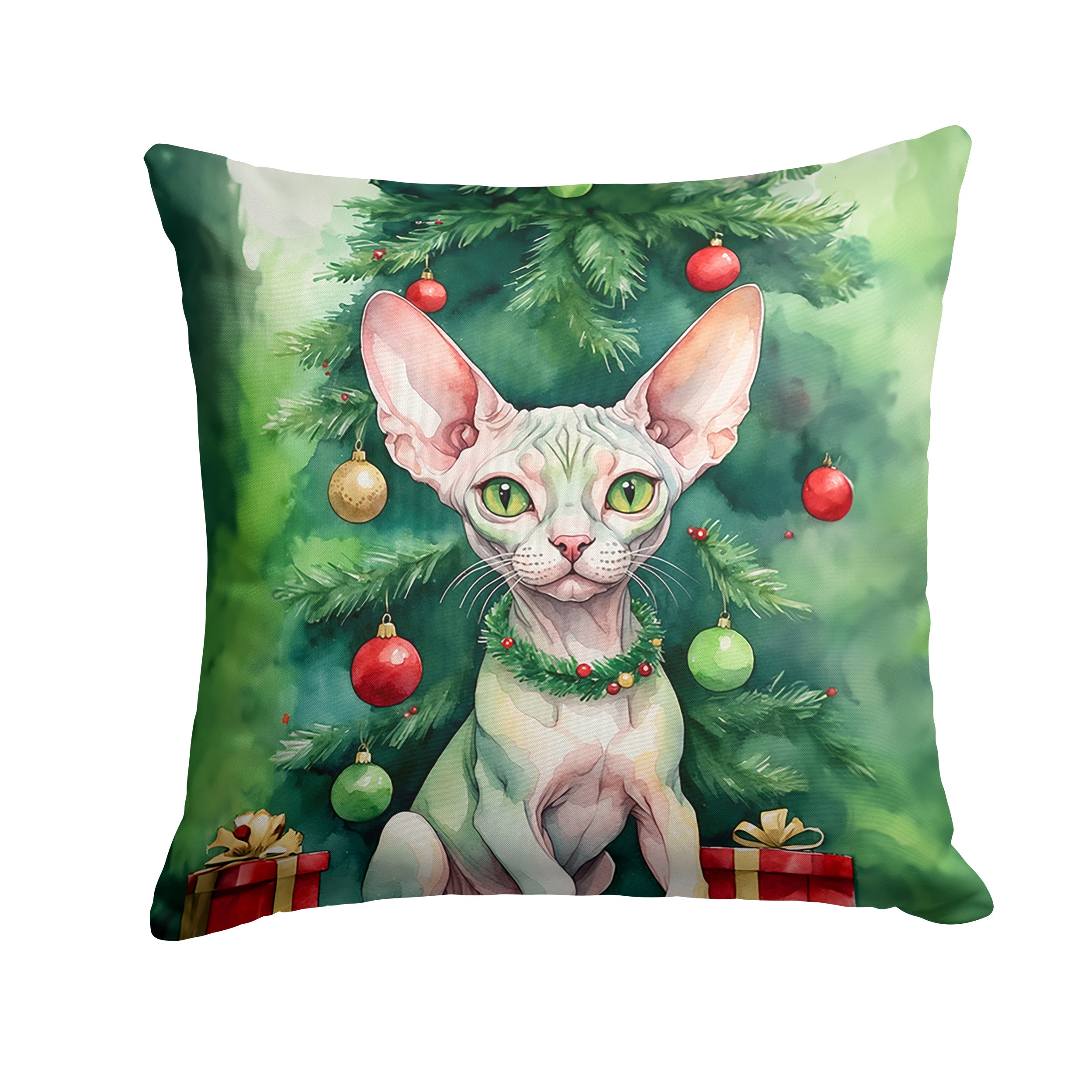 Minskin Cat By the Christmas Tree Decorative Throw Pillow 14x14 Indoor Outdoor Accent Cushion, Fabric Cover with Insert for Sofa, Bed, Porch & Living Room