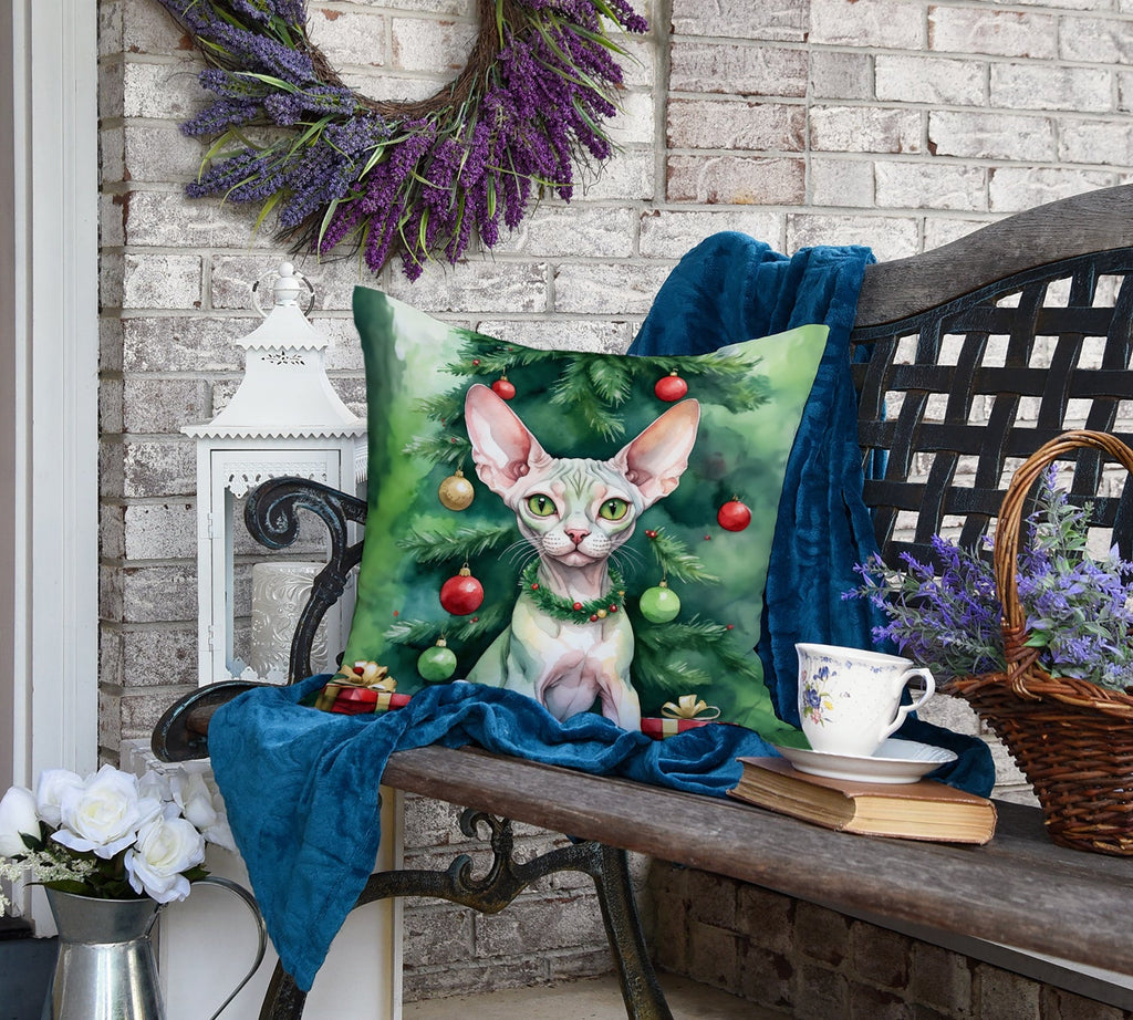 Minskin Cat By the Christmas Tree Decorative Throw Pillow 18x18 Indoor Outdoor Accent Cushion, Fabric Cover with Insert for Sofa, Bed, Porch & Living Room