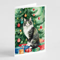 Norwegian Forest Cat By the Christmas Tree Greeting Cards Pack of 8 Blank Cards with Envelopes Whimsical A7 Size 5x7