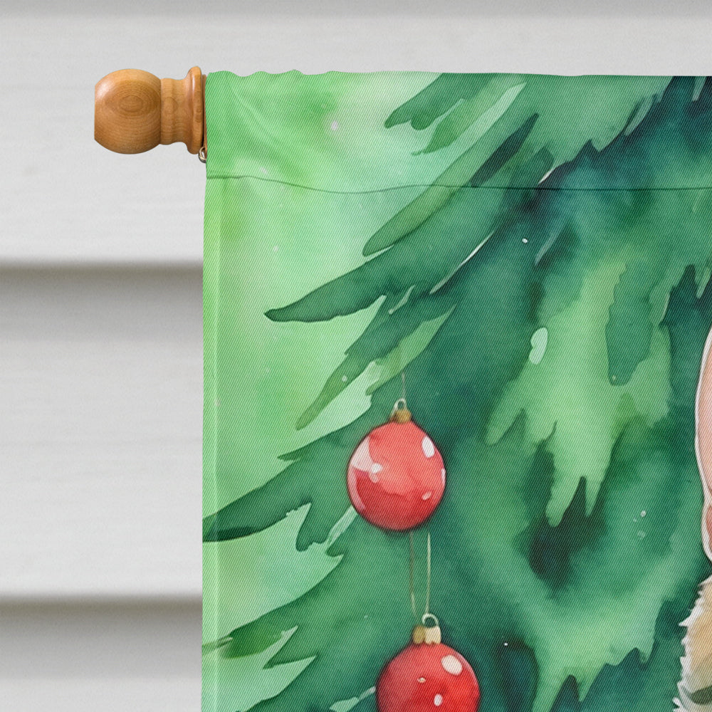 Oregon Rex Cat By the Christmas Tree House Flag 28x40 Porch Sleeve Pole Decorative Outside Yard Banner Artwork Wall Hanging, Polyester