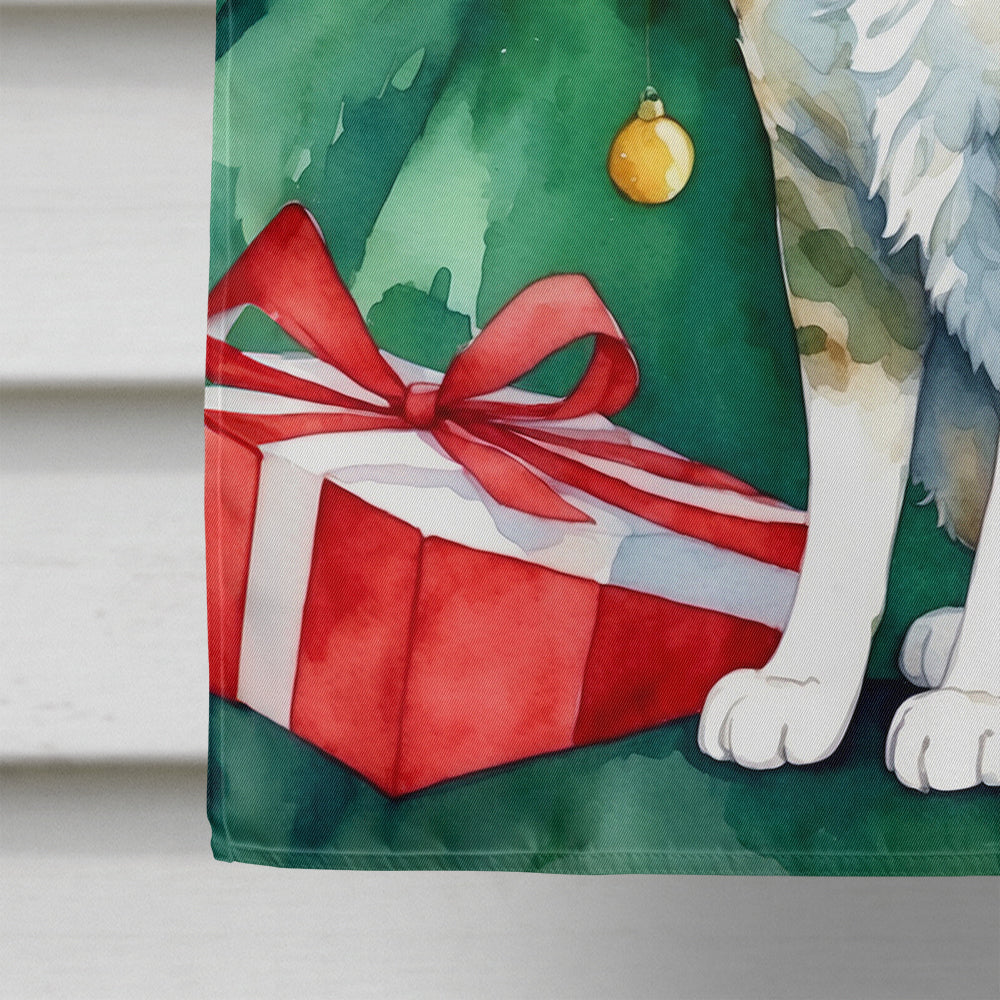 Oregon Rex Cat By the Christmas Tree House Flag 28x40 Porch Sleeve Pole Decorative Outside Yard Banner Artwork Wall Hanging, Polyester