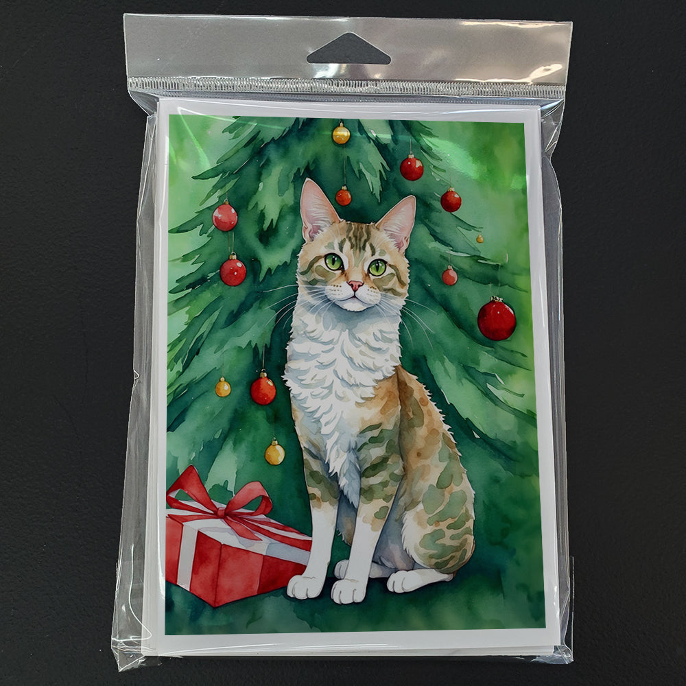 Oregon Rex Cat By the Christmas Tree Greeting Cards Pack of 8 Blank Cards with Envelopes Whimsical A7 Size 5x7