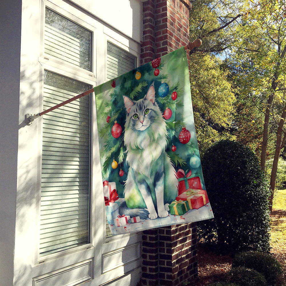 Oriental Longhair Cat By the Christmas Tree House Flag 28x40 Porch Sleeve Pole Decorative Outside Yard Banner Artwork Wall Hanging, Polyester