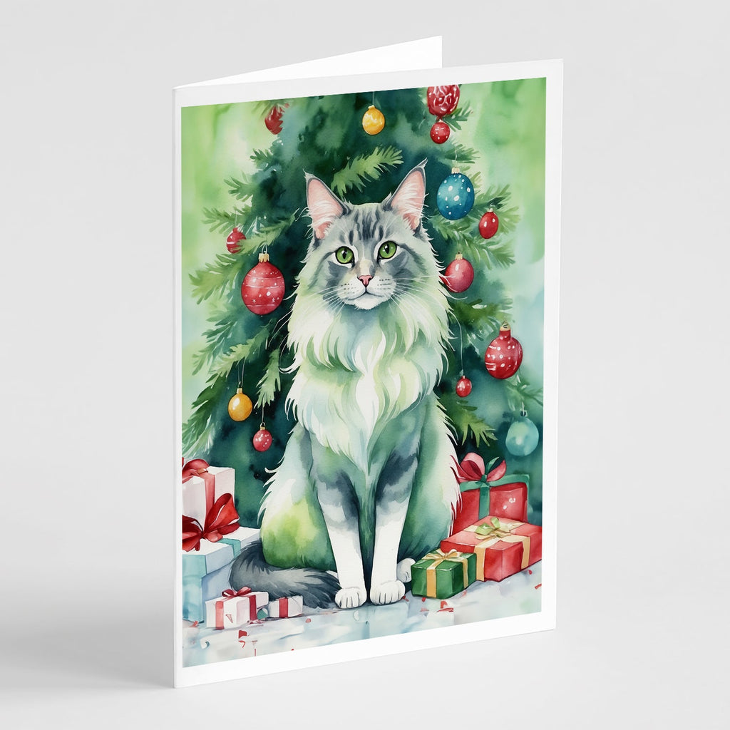 Oriental Longhair Cat By the Christmas Tree Greeting Cards Pack of 8 Blank Cards with Envelopes Whimsical A7 Size 5x7