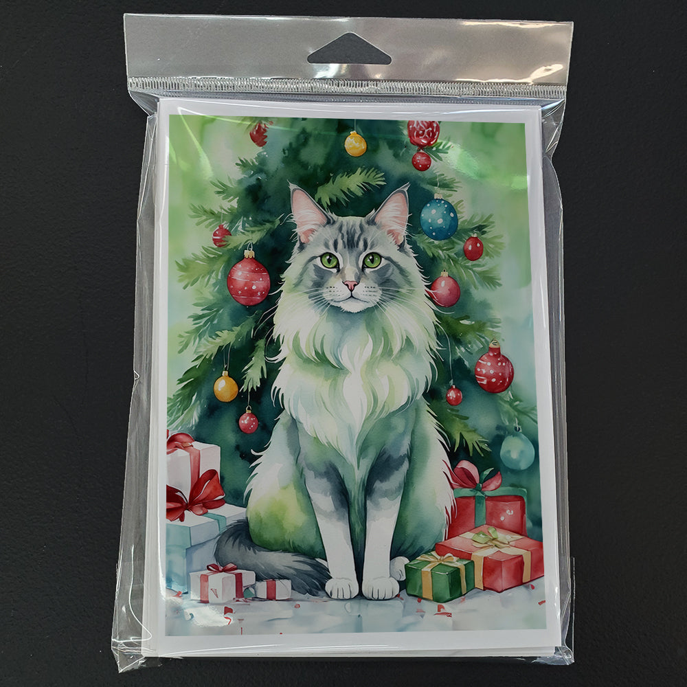 Oriental Longhair Cat By the Christmas Tree Greeting Cards Pack of 8 Blank Cards with Envelopes Whimsical A7 Size 5x7
