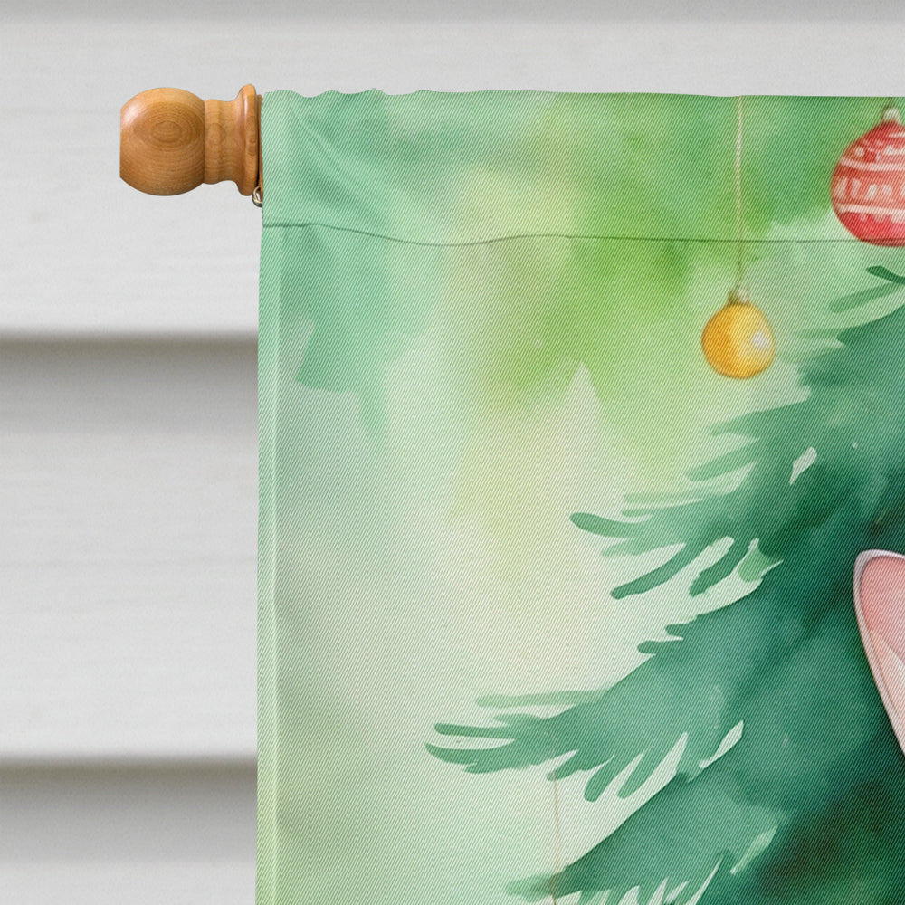Oriental Shorthair Cat By the Christmas Tree House Flag 28x40 Porch Sleeve Pole Decorative Outside Yard Banner Artwork Wall Hanging, Polyester