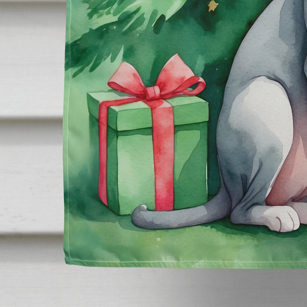 Oriental Shorthair Cat By the Christmas Tree House Flag 28x40 Porch Sleeve Pole Decorative Outside Yard Banner Artwork Wall Hanging, Polyester