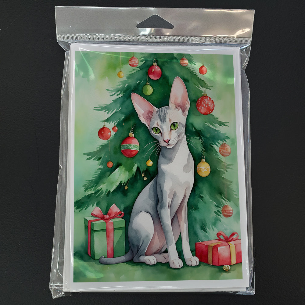 Oriental Shorthair Cat By the Christmas Tree Greeting Cards Pack of 8 Blank Cards with Envelopes Whimsical A7 Size 5x7
