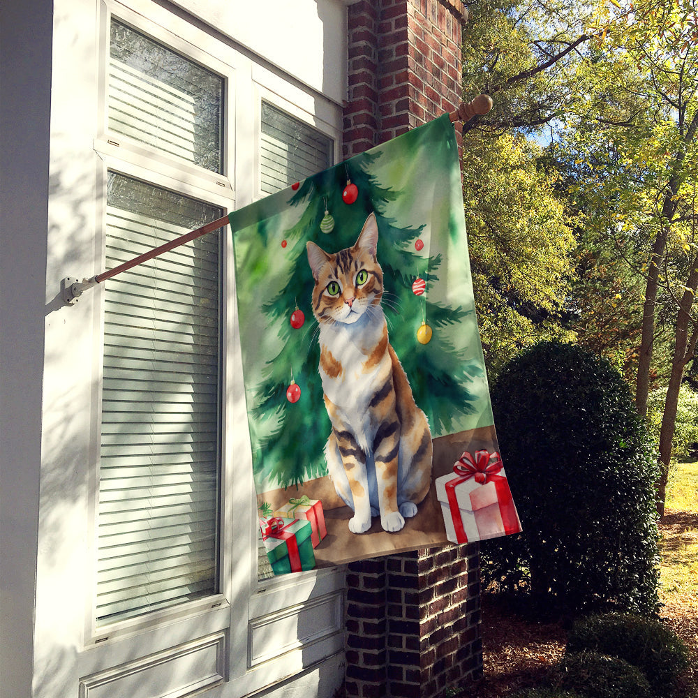 Owyhee Bob Cat By the Christmas Tree House Flag 28x40 Porch Sleeve Pole Decorative Outside Yard Banner Artwork Wall Hanging, Polyester