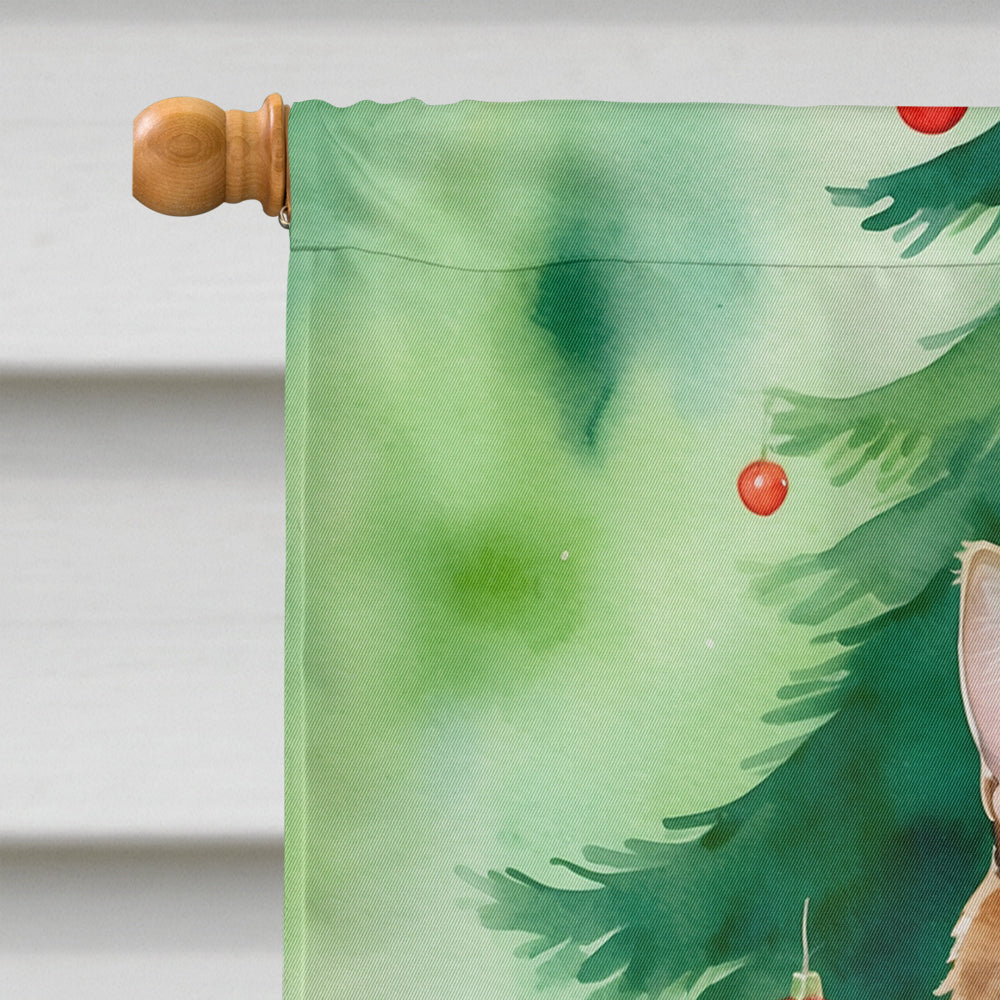 Owyhee Bob Cat By the Christmas Tree House Flag 28x40 Porch Sleeve Pole Decorative Outside Yard Banner Artwork Wall Hanging, Polyester