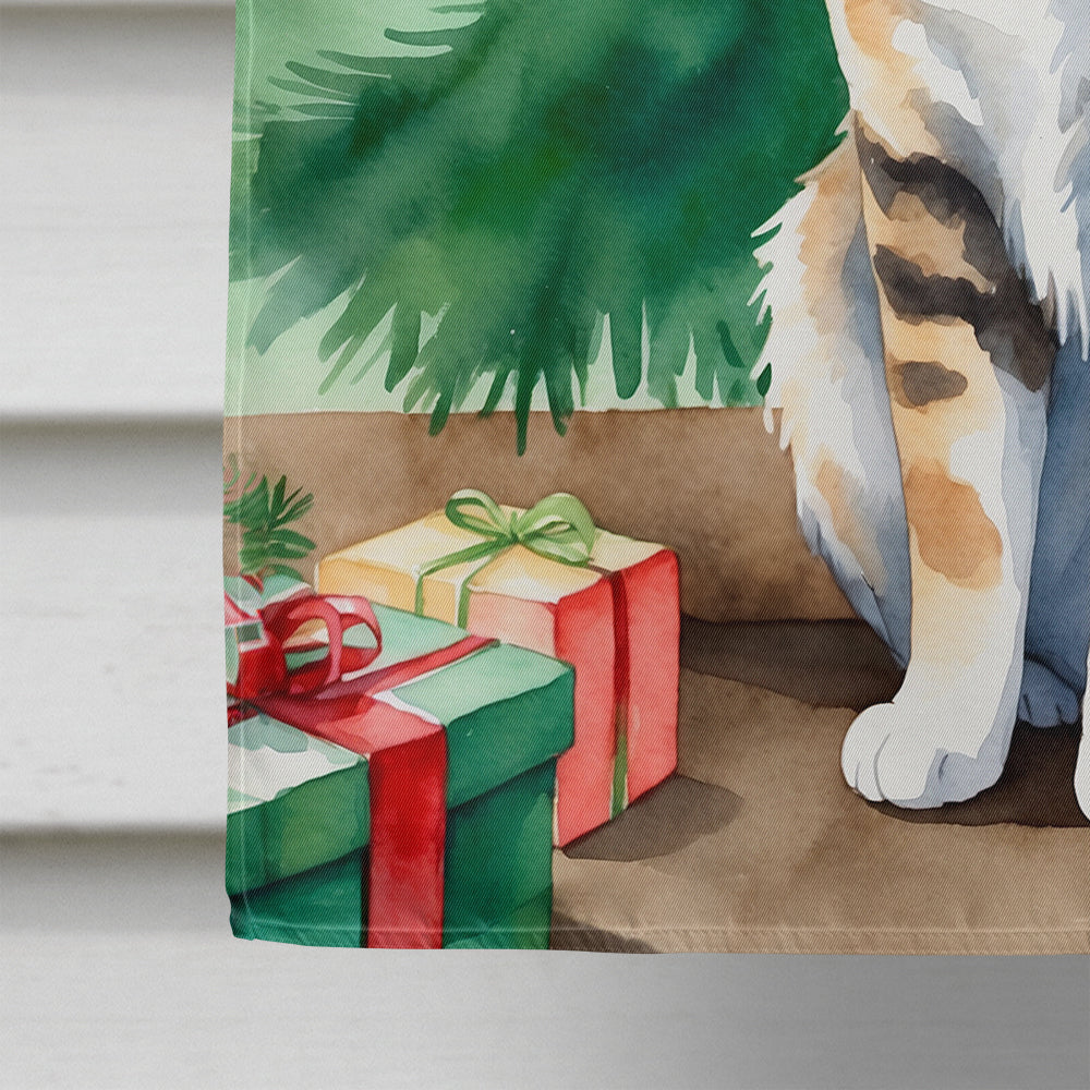 Owyhee Bob Cat By the Christmas Tree House Flag 28x40 Porch Sleeve Pole Decorative Outside Yard Banner Artwork Wall Hanging, Polyester