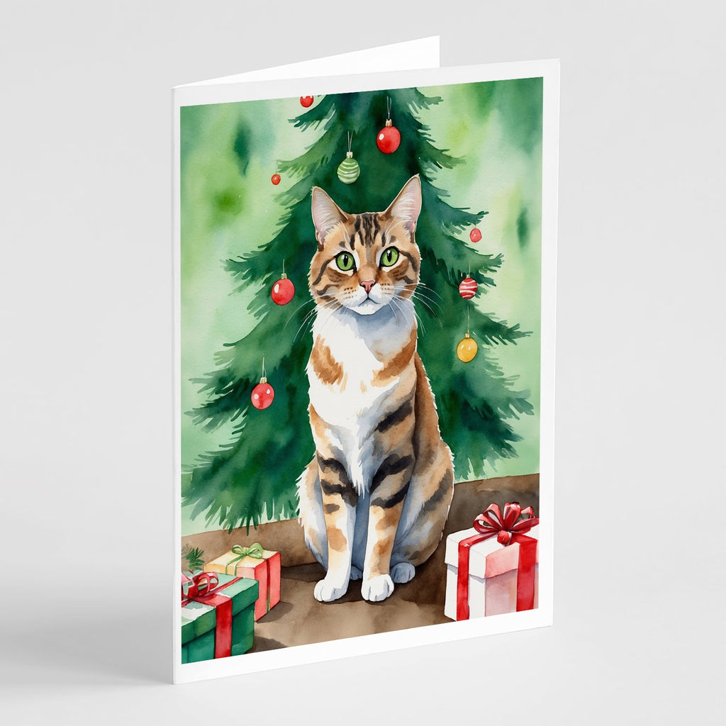 Owyhee Bob Cat By the Christmas Tree Greeting Cards Pack of 8 Blank Cards with Envelopes Whimsical A7 Size 5x7