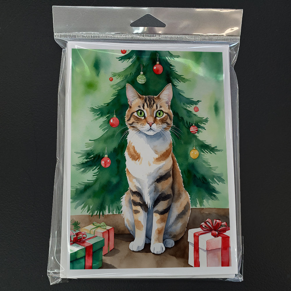 Owyhee Bob Cat By the Christmas Tree Greeting Cards Pack of 8 Blank Cards with Envelopes Whimsical A7 Size 5x7