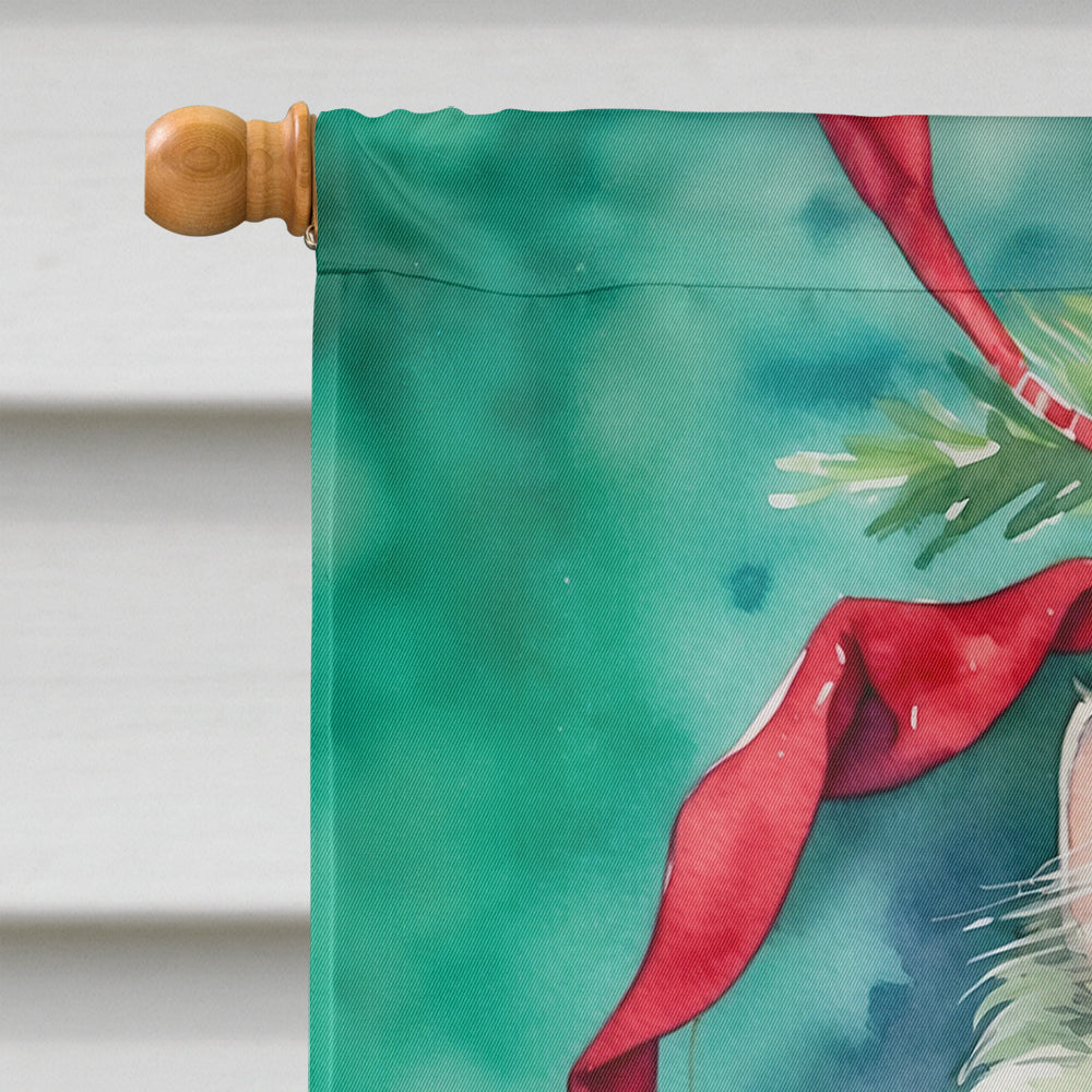 Persian Cat By the Christmas Tree House Flag 28x40 Porch Sleeve Pole Decorative Outside Yard Banner Artwork Wall Hanging, Polyester