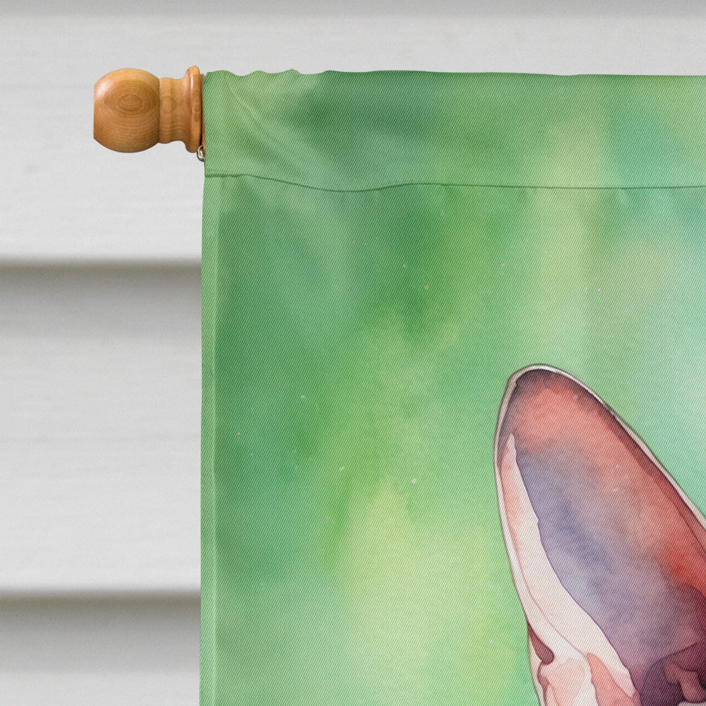 Peterbald Cat By the Christmas Tree House Flag 28x40 Porch Sleeve Pole Decorative Outside Yard Banner Artwork Wall Hanging, Polyester