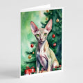 Peterbald Cat By the Christmas Tree Greeting Cards Pack of 8 Blank Cards with Envelopes Whimsical A7 Size 5x7