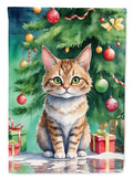 Pixie Bob Cat By the Christmas Tree House Flag 28x40 Porch Sleeve Pole Decorative Outside Yard Banner Artwork Wall Hanging, Polyester