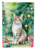 Pudelkatze Cat By the Christmas Tree House Flag 28x40 Porch Sleeve Pole Decorative Outside Yard Banner Artwork Wall Hanging, Polyester