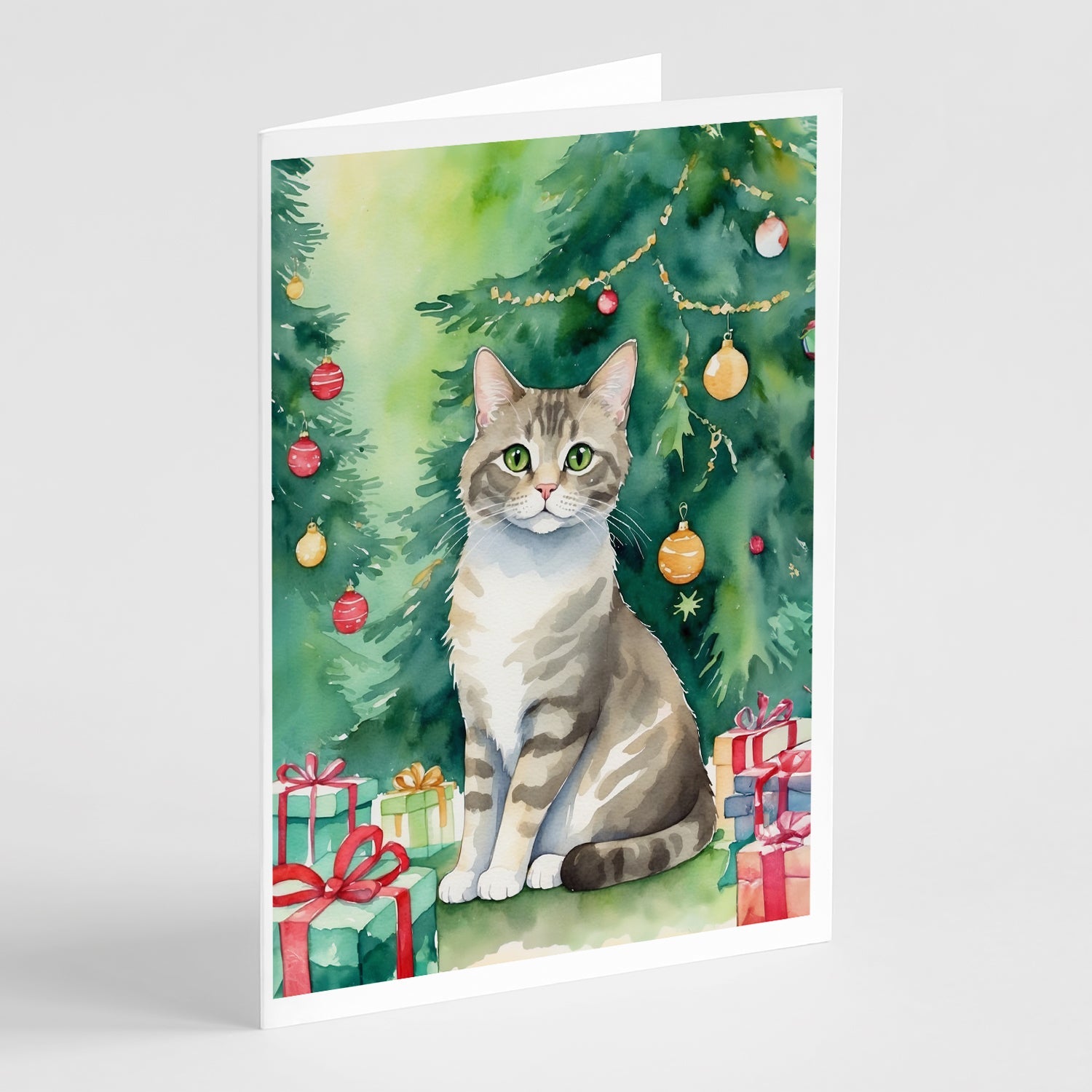 Pudelkatze Cat By the Christmas Tree Greeting Cards Pack of 8 Blank Cards with Envelopes Whimsical A7 Size 5x7