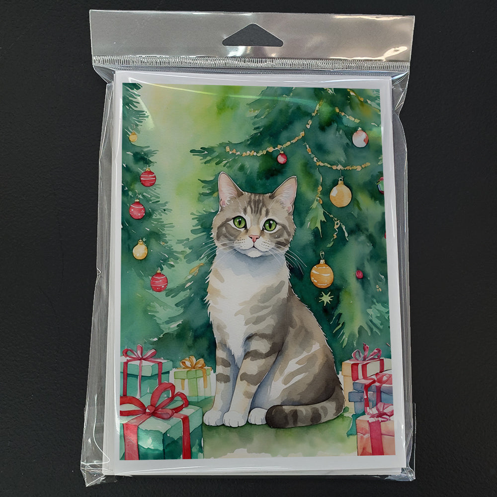 Pudelkatze Cat By the Christmas Tree Greeting Cards Pack of 8 Blank Cards with Envelopes Whimsical A7 Size 5x7