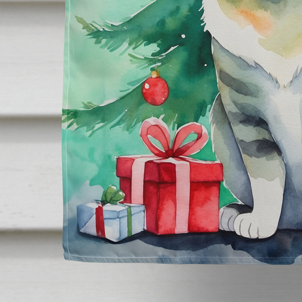 Raas Cat By the Christmas Tree House Flag 28x40 Porch Sleeve Pole Decorative Outside Yard Banner Artwork Wall Hanging, Polyester
