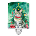Raas Cat By the Christmas Tree Ceramic Night Light Compact, UL-Certified, Ideal for Bedroom, Bathroom, Nursery, Hallway, Kitchen, 6x4x3, Multicolor