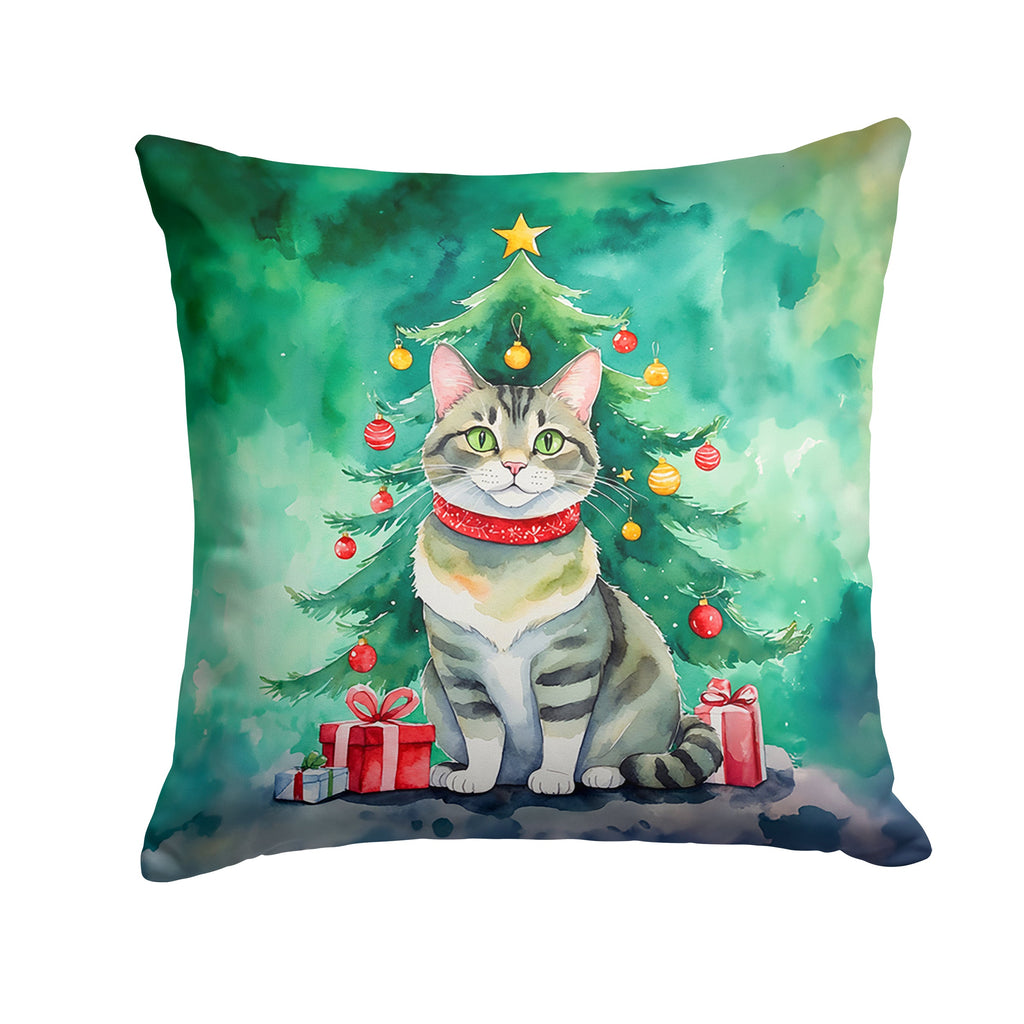 Raas Cat By the Christmas Tree Decorative Throw Pillow 14x14 Indoor Outdoor Accent Cushion, Fabric Cover with Insert for Sofa, Bed, Porch & Living Room