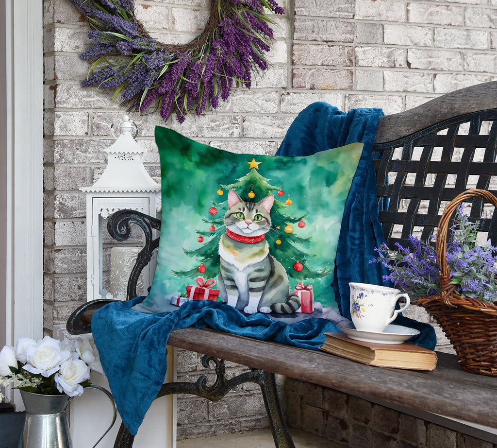 Raas Cat By the Christmas Tree Decorative Throw Pillow 18x18 Indoor Outdoor Accent Cushion, Fabric Cover with Insert for Sofa, Bed, Porch & Living Room
