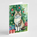 Ragamuffin Cat By the Christmas Tree Greeting Cards Pack of 8 Blank Cards with Envelopes Whimsical A7 Size 5x7