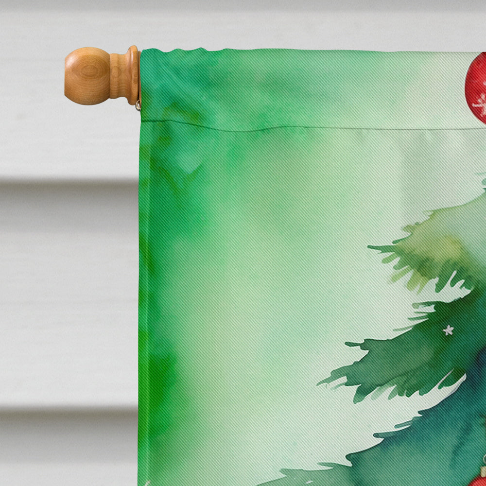 Ragdoll Cat By the Christmas Tree House Flag 28x40 Porch Sleeve Pole Decorative Outside Yard Banner Artwork Wall Hanging, Polyester