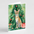 Savannah Cat By the Christmas Tree Greeting Cards Pack of 8 Blank Cards with Envelopes Whimsical A7 Size 5x7
