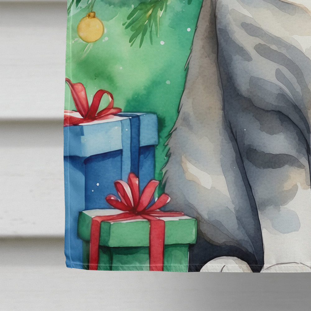 Scottish Fold Cat By the Christmas Tree House Flag 28x40 Porch Sleeve Pole Decorative Outside Yard Banner Artwork Wall Hanging, Polyester