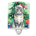 Scottish Fold Cat By the Christmas Tree Ceramic Night Light Compact, UL-Certified, Ideal for Bedroom, Bathroom, Nursery, Hallway, Kitchen, 6x4x3, Multicolor