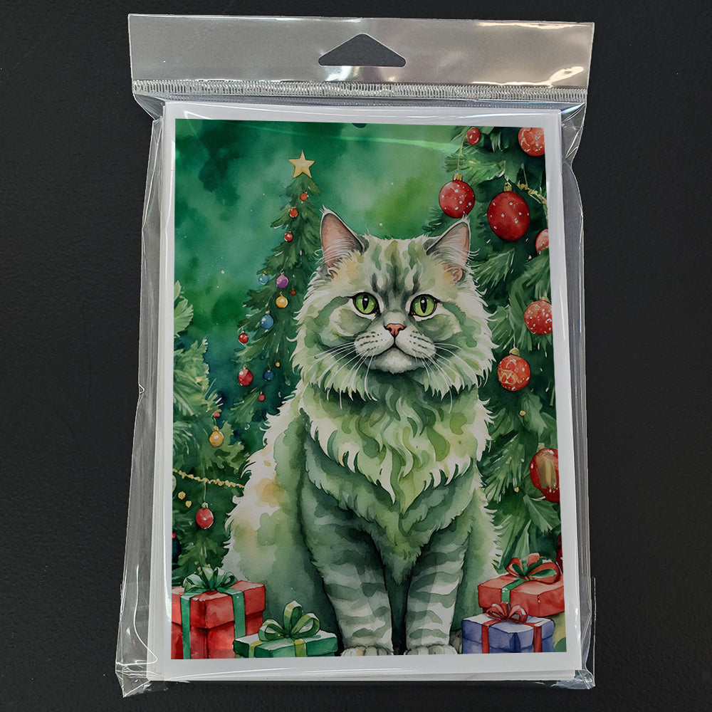 Selkirk Rex Cat By the Christmas Tree Greeting Cards Pack of 8 Blank Cards with Envelopes Whimsical A7 Size 5x7
