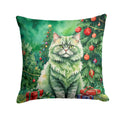 Selkirk Rex Cat By the Christmas Tree Decorative Throw Pillow 14x14 Indoor Outdoor Accent Cushion, Fabric Cover with Insert for Sofa, Bed, Porch & Living Room