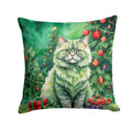 Selkirk Rex Cat By the Christmas Tree Decorative Throw Pillow 18x18 Indoor Outdoor Accent Cushion, Fabric Cover with Insert for Sofa, Bed, Porch & Living Room