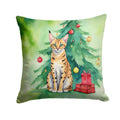 Serengeti Cat By the Christmas Tree Decorative Throw Pillow 14x14 Indoor Outdoor Accent Cushion, Fabric Cover with Insert for Sofa, Bed, Porch & Living Room