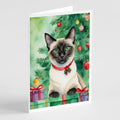 Siamese Cat By the Christmas Tree Greeting Cards Pack of 8 Blank Cards with Envelopes Whimsical A7 Size 5x7