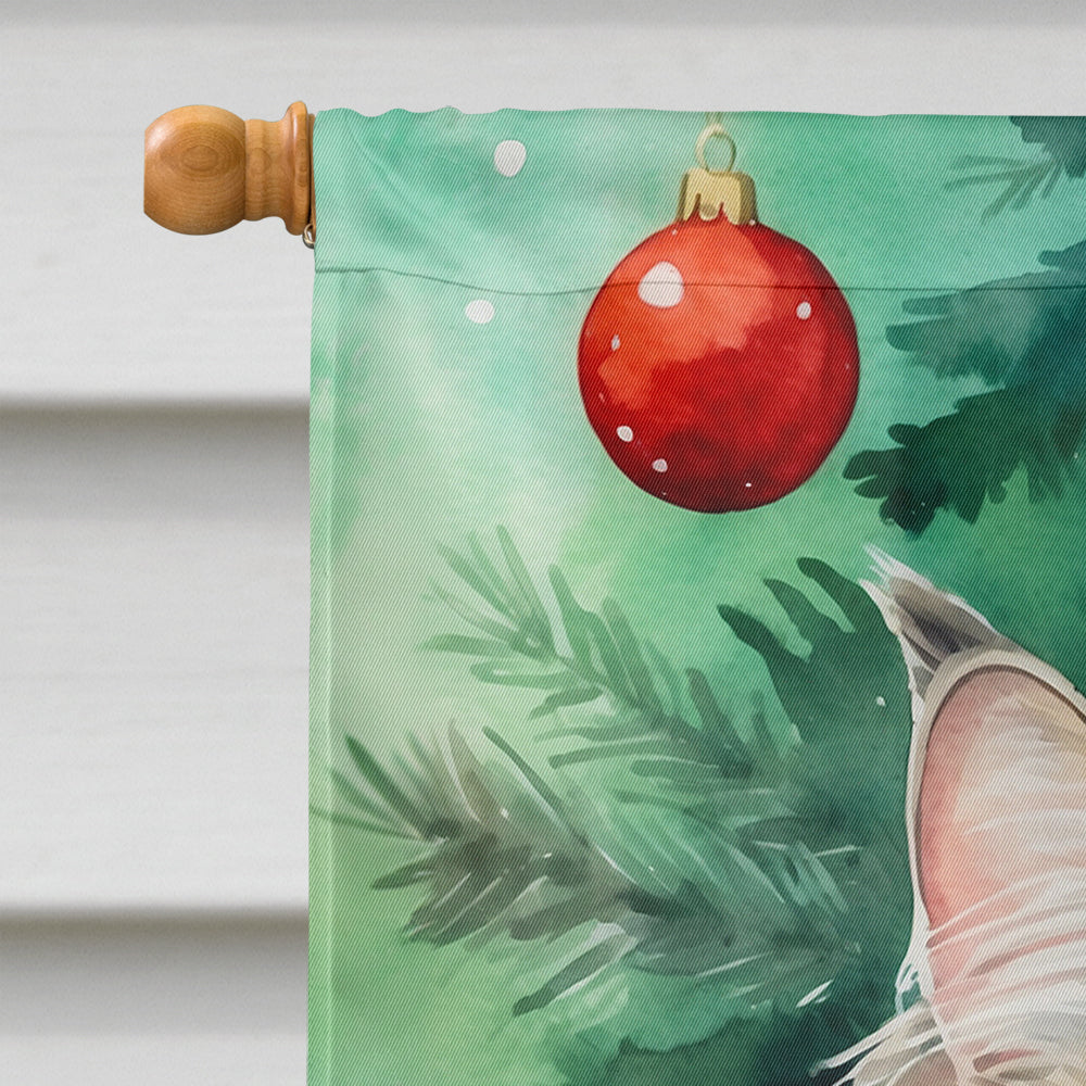 Siberian Cat By the Christmas Tree House Flag 28x40 Porch Sleeve Pole Decorative Outside Yard Banner Artwork Wall Hanging, Polyester