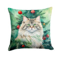 Siberian Cat By the Christmas Tree Decorative Throw Pillow 18x18 Indoor Outdoor Accent Cushion, Fabric Cover with Insert for Sofa, Bed, Porch & Living Room