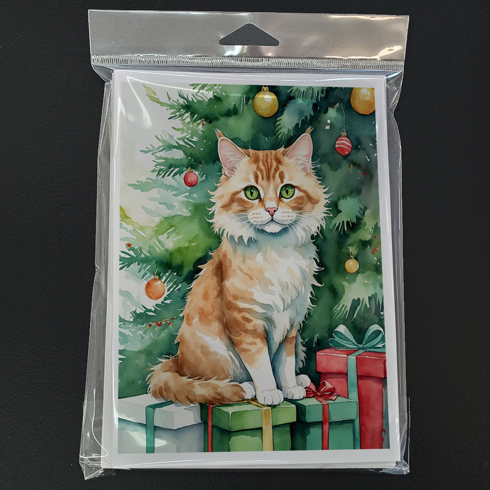 Skookum Cat By the Christmas Tree Greeting Cards Pack of 8 Blank Cards with Envelopes Whimsical A7 Size 5x7