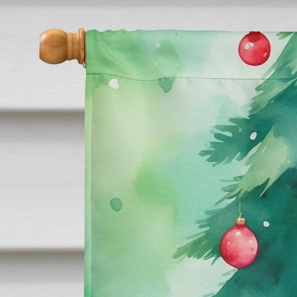 Snowshoe Cat By the Christmas Tree House Flag 28x40 Porch Sleeve Pole Decorative Outside Yard Banner Artwork Wall Hanging, Polyester