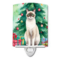 Snowshoe Cat By the Christmas Tree Ceramic Night Light Compact, UL-Certified, Ideal for Bedroom, Bathroom, Nursery, Hallway, Kitchen, 6x4x3, Multicolor