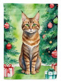 Sokoke Cat By the Christmas Tree House Flag 28x40 Porch Sleeve Pole Decorative Outside Yard Banner Artwork Wall Hanging, Polyester