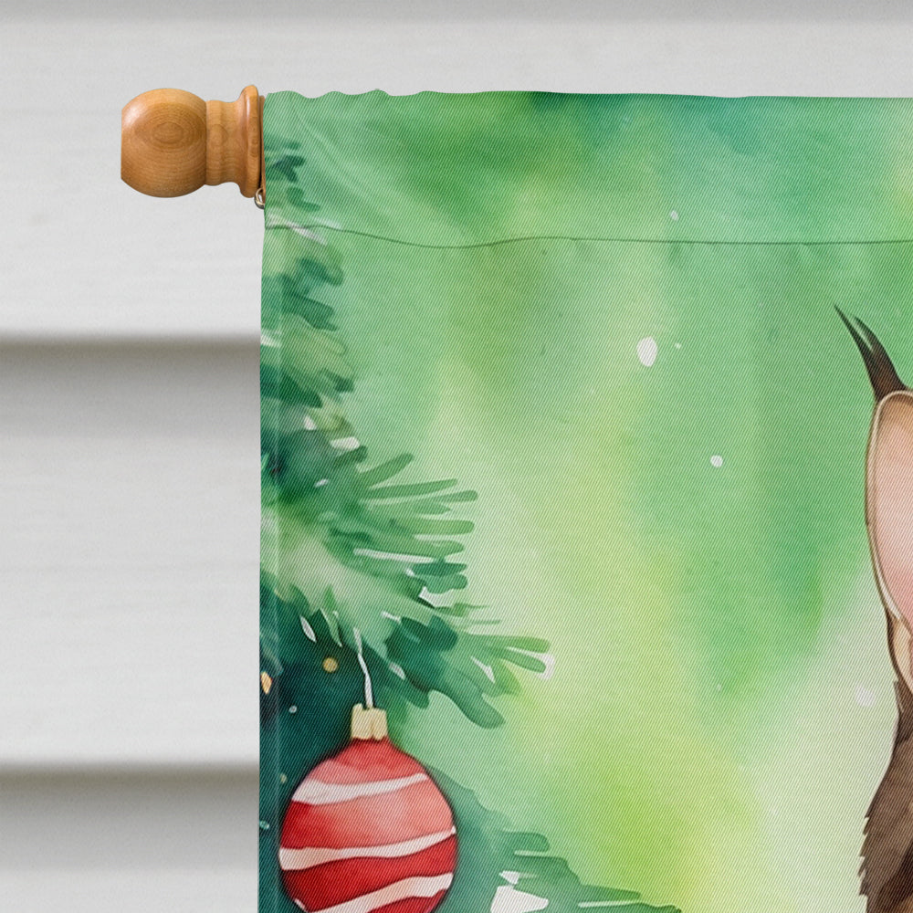 Sokoke Cat By the Christmas Tree House Flag 28x40 Porch Sleeve Pole Decorative Outside Yard Banner Artwork Wall Hanging, Polyester